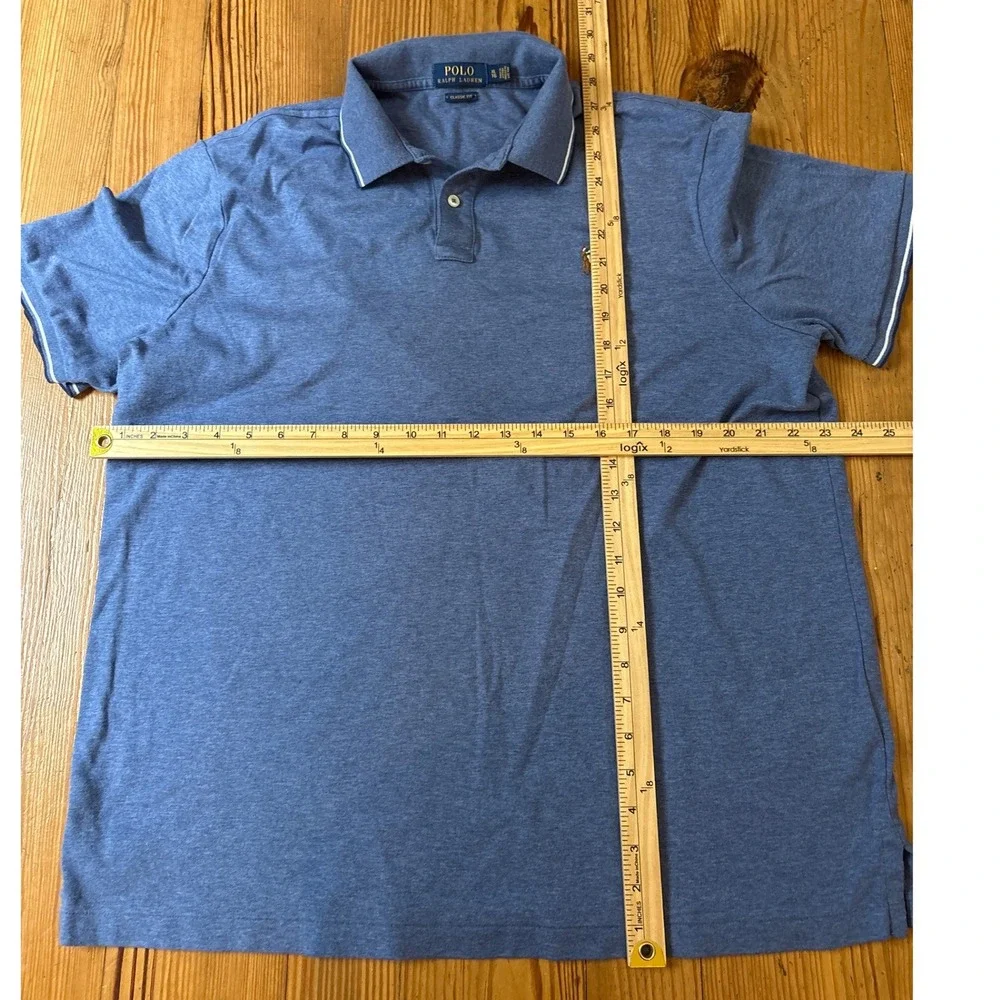 Polo Ralph Lauren Polo Shirt Mens Blue Heathered Tipped Classic Fit SIZE XL